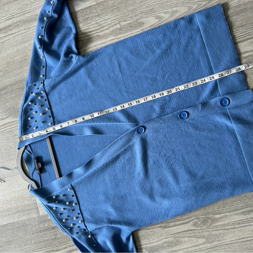 INC Periwinkle Pearl-Embellished Cardigan Sweater Large - Picture 11 of 12